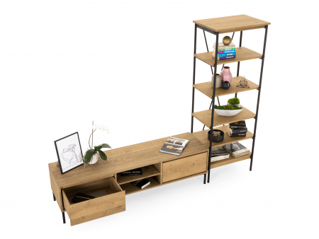 Biblioteca Atlas 70cm, modulara, lemn masiv de stejar si otel, multiple finisaje disponibile, stil minimalist [12]