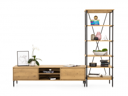 Biblioteca Atlas 70cm, modulara, lemn masiv de stejar si otel, multiple finisaje disponibile, stil minimalist [11]