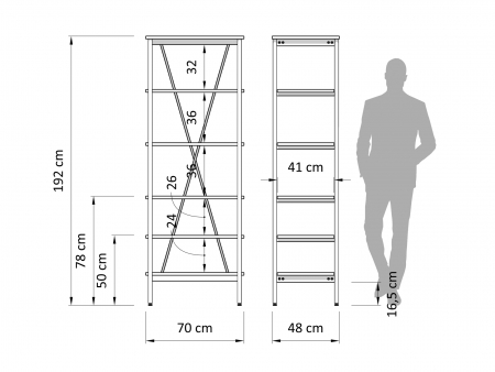 Biblioteca Atlas 70cm, modulara, lemn masiv de stejar si otel, multiple finisaje disponibile, stil minimalist [3]