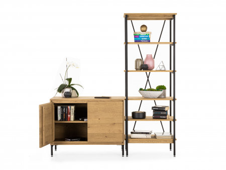 Biblioteca Atlas 70cm, modulara, lemn masiv de stejar si otel, multiple finisaje disponibile, stil minimalist [10]