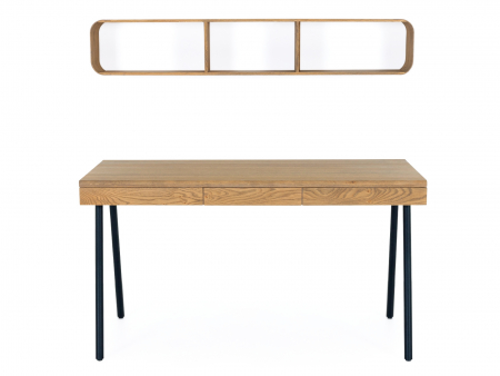 Birou 3 sertare Soho cu etajera de perete 140cm, lemn de stejar si otel, multiple finisaje disponibile, stil contemporan [3]