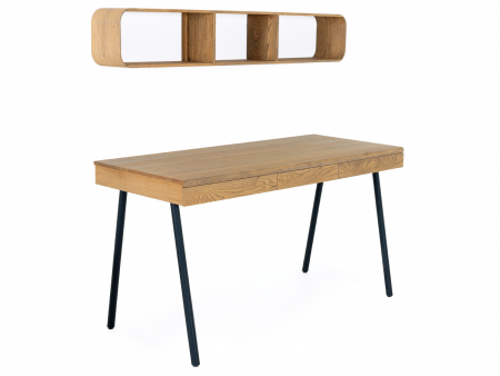 Birou 3 sertare Soho cu etajera de perete 140cm, lemn de stejar si otel, multiple finisaje disponibile, stil contemporan [4]