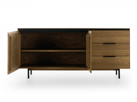 Bufet 2 usi 3 sertare Linea 179cm, lemn de stejar, picioare metalice, feronerie cu amortizare, multiple finisaje disponibile, stil contemporan [6]