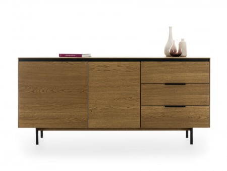 Mobila Dining - Bufet 2 usi 3 sertare Linea 179cm, lemn de stejar, picioare metalice, feronerie cu amortizare, multiple finisaje disponibile, stil contemporan