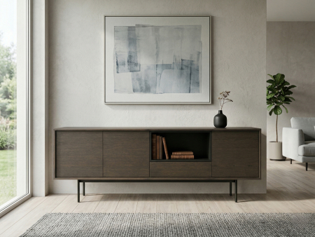 Bufet 3 usi 1 sertar Treviso 213cm, lemn de stejar, picioare metalice, feronerie cu amortizare, multiple finisaje disponibile, stil contemporan [1]