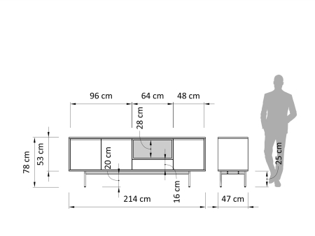 Bufet 3 usi 1 sertar Treviso 213cm, lemn de stejar, picioare metalice, feronerie cu amortizare, multiple finisaje disponibile, stil contemporan [2]