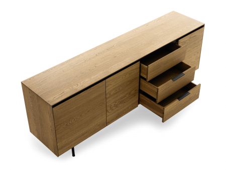 Bufet 3 usi 3 sertare Linea 228cm, lemn de stejar, picioare metalice, feronerie cu amortizare, multiple finisaje disponibile, stil contemporan [1]