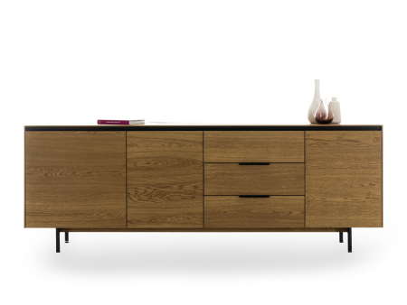 Mobila Dining - Bufet 3 usi 3 sertare Linea 228cm, lemn de stejar, picioare metalice, feronerie cu amortizare, multiple finisaje disponibile, stil contemporan
