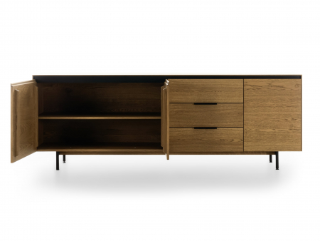 Bufet 3 usi 3 sertare Linea 228cm, lemn de stejar, picioare metalice, feronerie cu amortizare, multiple finisaje disponibile, stil contemporan [5]