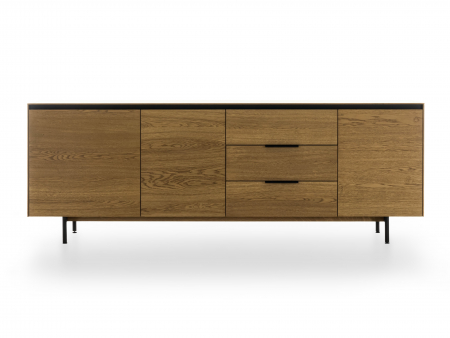 Bufet 3 usi 3 sertare Linea 228cm, lemn de stejar, picioare metalice, feronerie cu amortizare, multiple finisaje disponibile, stil contemporan [4]