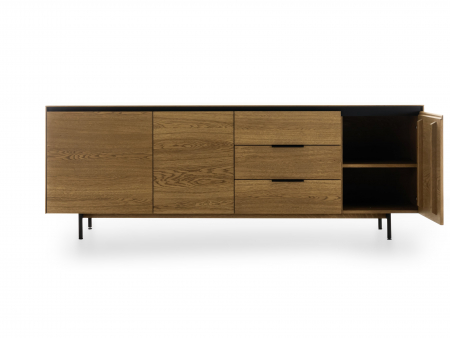 Bufet 3 usi 3 sertare Linea 228cm, lemn de stejar, picioare metalice, feronerie cu amortizare, multiple finisaje disponibile, stil contemporan [6]