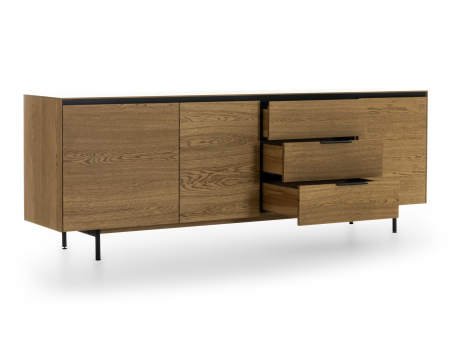 Bufet 3 usi 3 sertare Linea 228cm, lemn de stejar, picioare metalice, feronerie cu amortizare, multiple finisaje disponibile, stil contemporan [9]