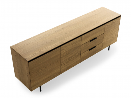 Bufet 3 usi 3 sertare Linea 228cm, lemn de stejar, picioare metalice, feronerie cu amortizare, multiple finisaje disponibile, stil contemporan [12]