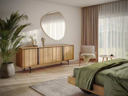 Bufet 4 usi Raya 227cm, lemn de stejar, picioare metalice, feronerie cu amortizare, multiple finisaje disponibile, stil contemporan [2]