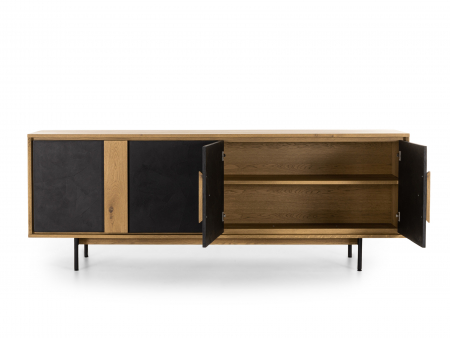 Bufet 4 usi Veneto 227cm, lemn de stejar si microciment, picioare metalice, feronerie cu amortizare, multiple finisaje disponibile, stil contemporan [10]