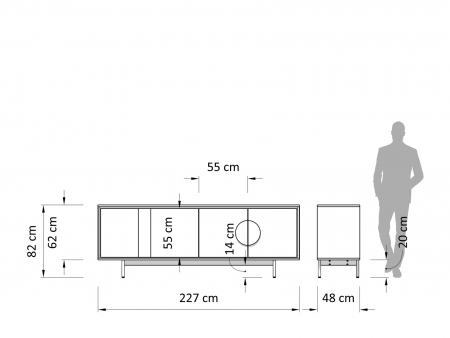 Bufet 4 usi Veneto 227cm, lemn de stejar si microciment, picioare metalice, feronerie cu amortizare, multiple finisaje disponibile, stil contemporan [4]