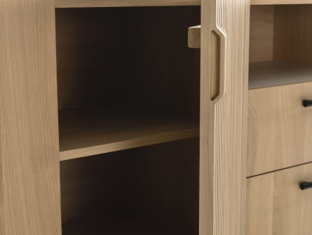 Bufet 3 usi 2 sertare 1 nisa Galla A 228cm, personalizabil, lemn de stejar, culori contrastante, ceramica, riflaj, picioare metalice, feronerie cu amortizare, stil contemporan [7]