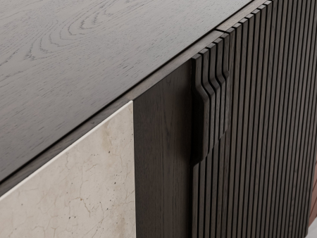 Bufet 2 usi 3 sertare 1 nisa Galla C 228cm, personalizabil, lemn de stejar, culori contrastante, ceramica, riflaj, picioare metalice, feronerie cu amortizare, stil contemporan [3]
