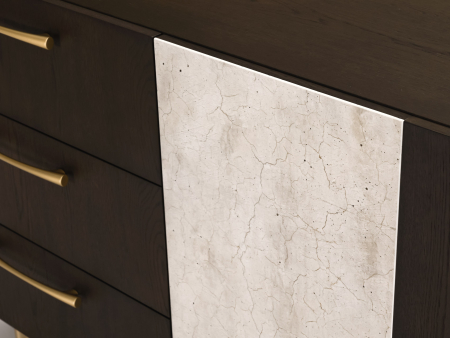 Bufet 2 usi 3 sertare 1 nisa Galla C 228cm, personalizabil, lemn de stejar, culori contrastante, ceramica, riflaj, picioare metalice, feronerie cu amortizare, stil contemporan [2]