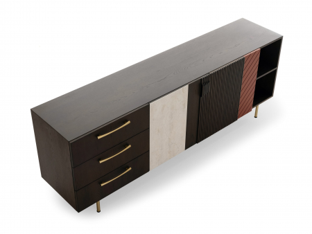 Bufet 2 usi 3 sertare 1 nisa Galla C 228cm, personalizabil, lemn de stejar, culori contrastante, ceramica, riflaj, picioare metalice, feronerie cu amortizare, stil contemporan [11]