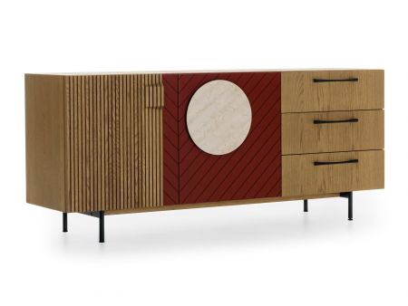 Bufet 2 usi 3 sertare Galla E 190cm, personalizabil, lemn de stejar, culori contrastante, ceramica, riflaj, picioare metalice, feronerie cu amortizare, stil contemporan [6]