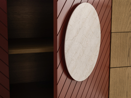 Bufet 2 usi 3 sertare Galla E 190cm, personalizabil, lemn de stejar, culori contrastante, ceramica, riflaj, picioare metalice, feronerie cu amortizare, stil contemporan [12]