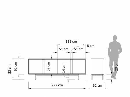 Bufet 4 usi Rimini 227cm, lemn de stejar, picioare metalice, feronerie cu amortizare, multiple finisaje disponibile, stil contemporan [4]