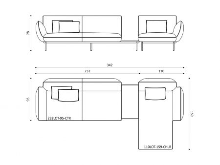 Coltar cu Sezlong Lotus Modular Personalizabil 342cm Stil Contemporan Cadru Lemn Masiv Tapiterie Stofa sau Piele [5]