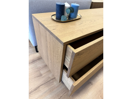 Comoda 2 sertare dormitor Flow 135cm, lemn masiv de stejar, finisaj Castle Oak, feronerie cu amortizare, stil minimalist [6]