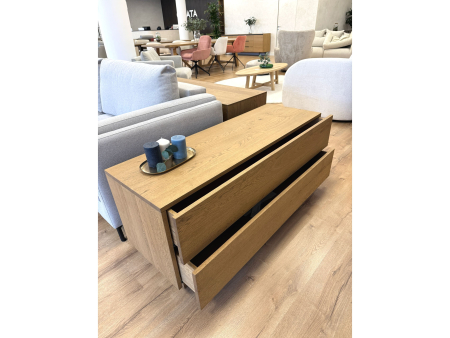 Comoda 2 sertare dormitor Flow 135cm, lemn masiv de stejar, finisaj Castle Oak, feronerie cu amortizare, stil minimalist [5]