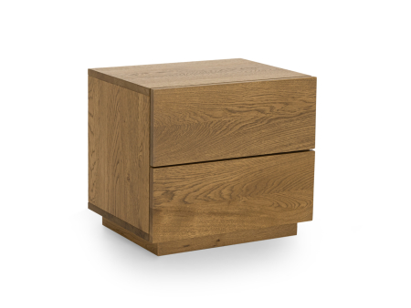 SALE - Noptiera 2 sertare Flow 50cm, lemn masiv de stejar, finisaj Castle Oak, feronerie cu amortizare, stil minimalist SALE