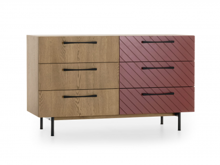 Comoda 6 sertare Galla 136cm, personalizabila, lemn de stejar, culori contrastante, picioare metalice, feronerie cu amortizare, stil contemporan [5]