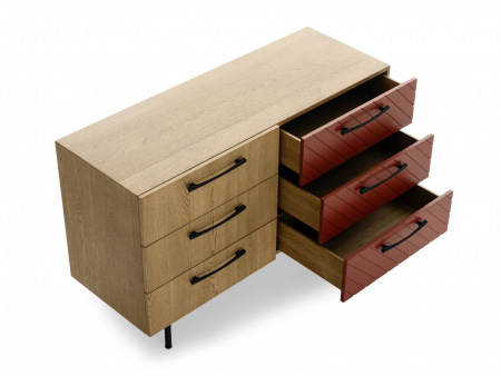 Comoda 6 sertare Galla 136cm, personalizabila, lemn de stejar, culori contrastante, picioare metalice, feronerie cu amortizare, stil contemporan [1]