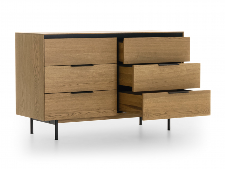 Comoda 6 sertare Linea 130cm, lemn de stejar, picioare metalice, feronerie cu amortizare, multiple finisaje disponibile, stil contemporan [17]