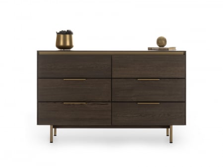 Mobila Dining - Comoda 6 sertare Linea 130cm, lemn de stejar, picioare metalice, feronerie cu amortizare, multiple finisaje disponibile, stil contemporan
