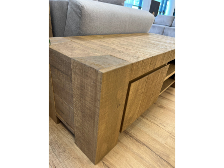 Comoda TV 1 sertar Dahab 130cm, lemn masiv, finisaj Castle Oak, feronerie cu amortizare, stil rustic [6]