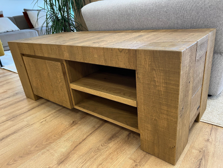 Comoda TV 1 sertar Dahab 130cm, lemn masiv, finisaj Castle Oak, feronerie cu amortizare, stil rustic [5]