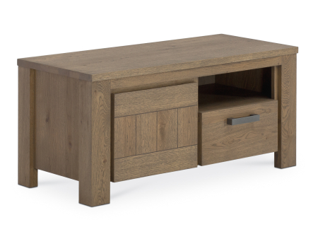 Comoda TV 1 usa 1 sertar Malaga 110cm, lemn masiv stejar si furnir stejar, finisaj ulei Old Toendra, balamale cu amortizare, stil modern [2]