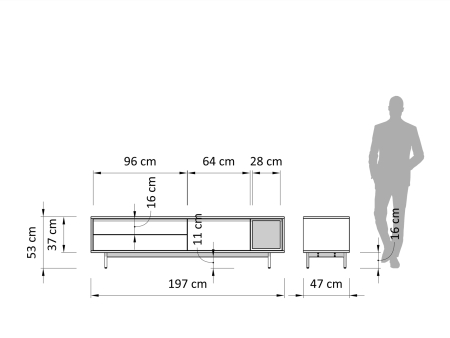 Comoda TV 1 usa 2 sertare Treviso 197cm, lemn de stejar, picioare metalice, feronerie cu amortizare, multiple finisaje disponibile, stil contemporan [2]