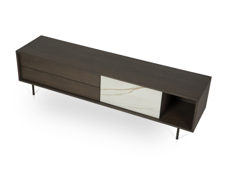 Comoda TV 1 usa 2 sertare Treviso 197cm, lemn de stejar, picioare metalice, feronerie cu amortizare, multiple finisaje disponibile, stil contemporan [9]