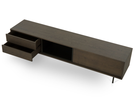 Comoda TV 1 usa 2 sertare Treviso 220cm, lemn de stejar, picioare metalice, feronerie cu amortizare, multiple finisaje disponibile, stil contemporan [9]