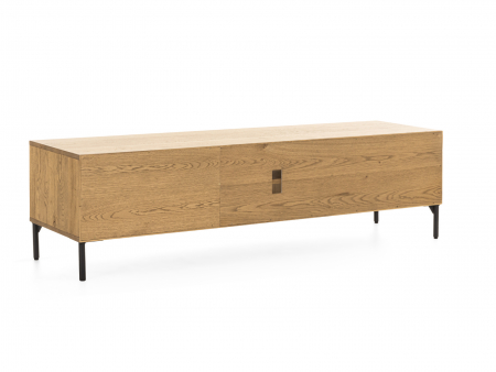 Comoda TV 2 sertare si nisa Atlas 180cm, modulara, lemn masiv de stejar, picioare metalice, feronerie cu amortizare, multiple finisaje disponibile, stil minimalist [9]