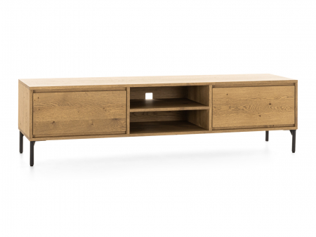 Comoda TV 2 sertare si nisa Atlas 180cm, modulara, lemn masiv de stejar, picioare metalice, feronerie cu amortizare, multiple finisaje disponibile, stil minimalist [5]