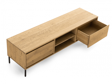 Comoda TV 2 sertare si nisa Atlas 180cm, modulara, lemn masiv de stejar, picioare metalice, feronerie cu amortizare, multiple finisaje disponibile, stil minimalist [7]