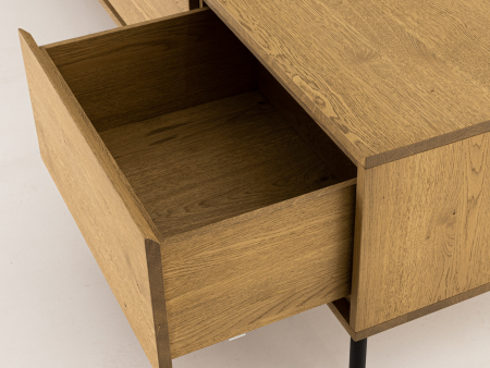 Comoda TV 3 sertare Atlas 180cm, modulara, lemn masiv de stejar, picioare metalice, feronerie cu amortizare, multiple finisaje disponibile, stil minimalist [7]