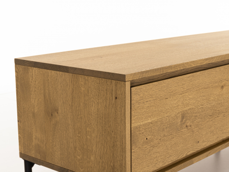 Comoda TV 3 sertare Atlas 180cm, modulara, lemn masiv de stejar, picioare metalice, feronerie cu amortizare, multiple finisaje disponibile, stil minimalist [4]