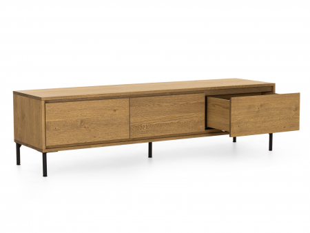 Comoda TV 3 sertare Atlas 180cm, modulara, lemn masiv de stejar, picioare metalice, feronerie cu amortizare, multiple finisaje disponibile, stil minimalist [1]