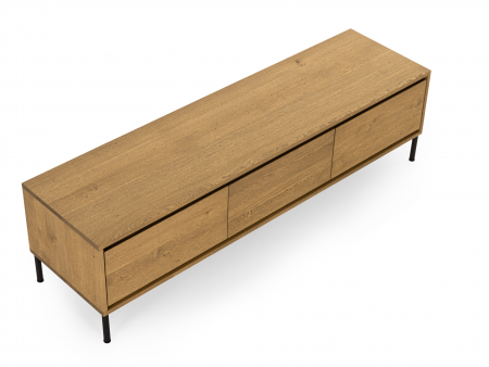 Comoda TV 3 sertare Atlas 180cm, modulara, lemn masiv de stejar, picioare metalice, feronerie cu amortizare, multiple finisaje disponibile, stil minimalist [5]