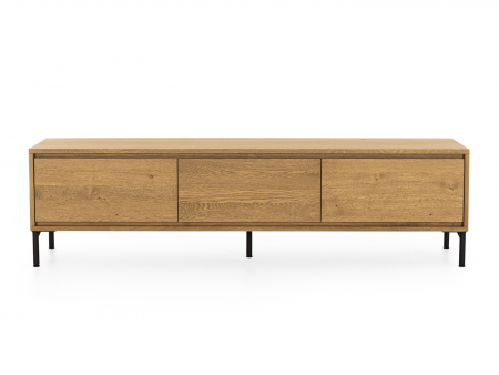 Comoda TV 3 sertare Atlas 180cm, modulara, lemn masiv de stejar, picioare metalice, feronerie cu amortizare, multiple finisaje disponibile, stil minimalist [3]