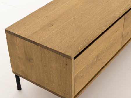 Comoda TV 3 sertare Atlas 180cm, modulara, lemn masiv de stejar, picioare metalice, feronerie cu amortizare, multiple finisaje disponibile, stil minimalist [8]